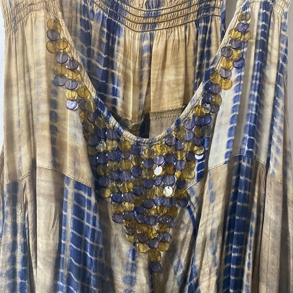 Beach Dress Cover Up Navy Khaki Beaded - Picture 4 of 11